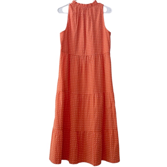 *NWOT* LOFT Sleeveless Tie Neck Tiered Midi/Maxi Dress, Coral Swiss/Clip Dot - Picture 5 of 11
